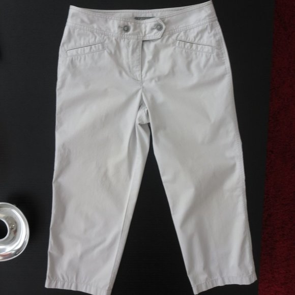 Ann Taylor Pants - Ann Taylor MARGO Light Grey Capri Pants Relaxed Leg Gun Metal Embossed Buttons 4